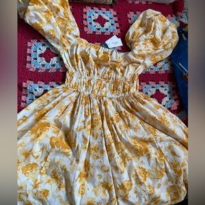 Yellow Floral Abercrombie and Fitch Puff Sleeve Mini Dress